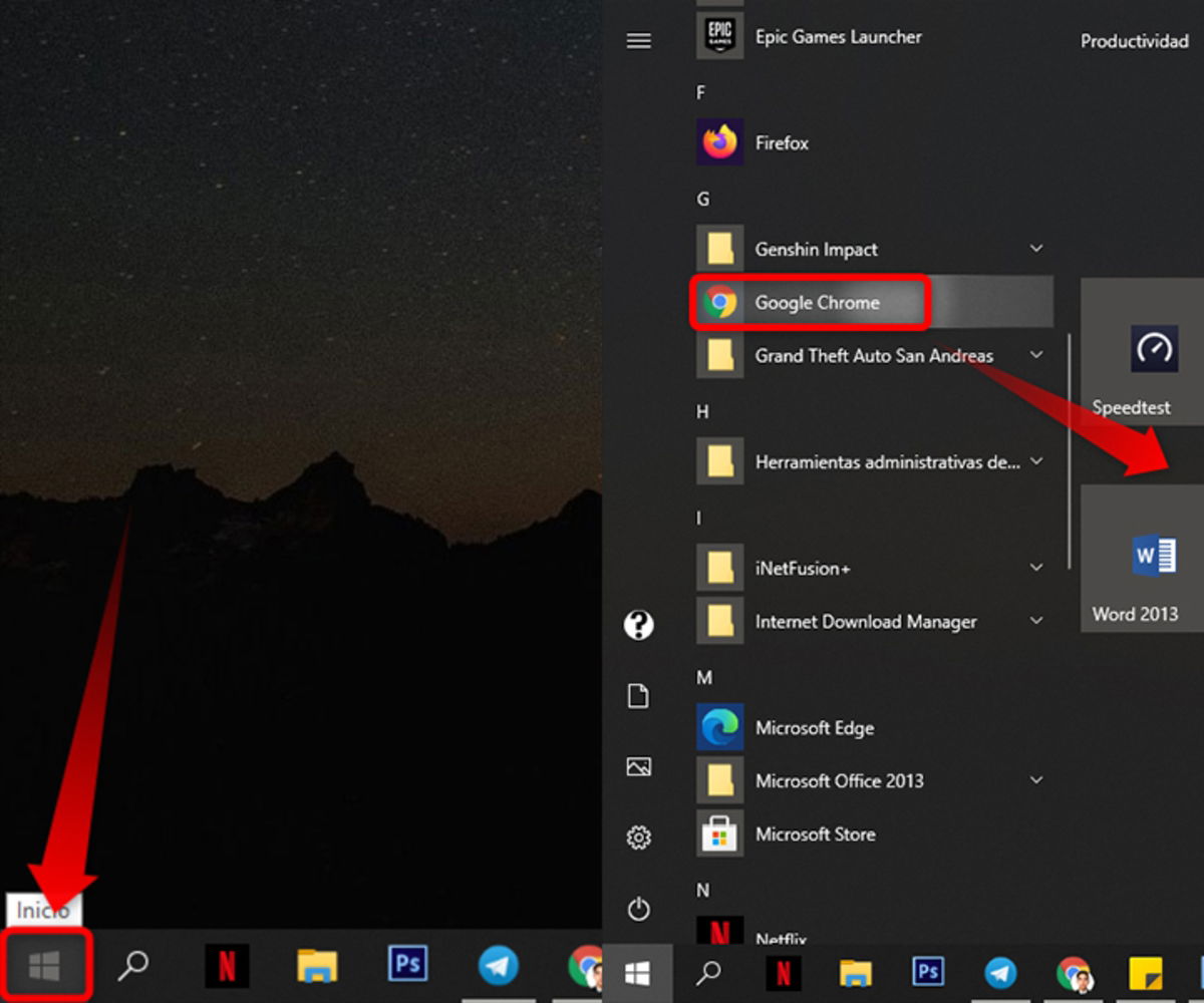 Crea un acceso directo para Google Chrome en Windows 10